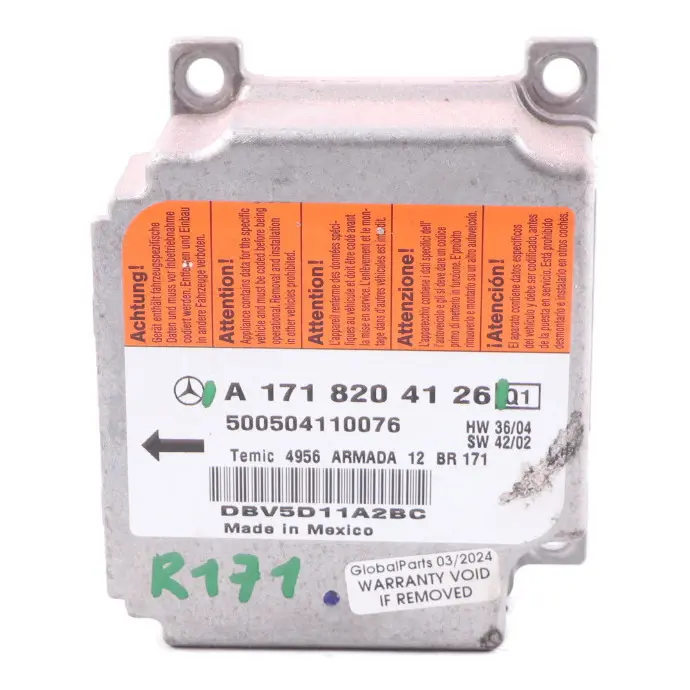 Front Air Module SRS Control Unit ECU to Mercedes SLK R171 with Part number A1718204126 Mercedes SLK R171 Front Air Module SRS Control Unit ECU - SKU A1718204126 - Part number A1718204126