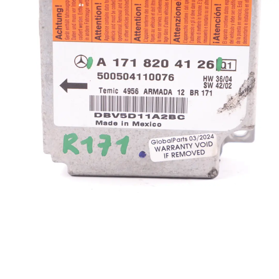 Vorderseite Luft Modul SRS Steuergerät ECU für Mercedes SLK R171 mit Teilenummer A1718204126 Mercedes SLK R171 Vorderseite Luft Modul SRS Steuergerät ECU - SKU A1718204126 - Teilenummer A1718204126