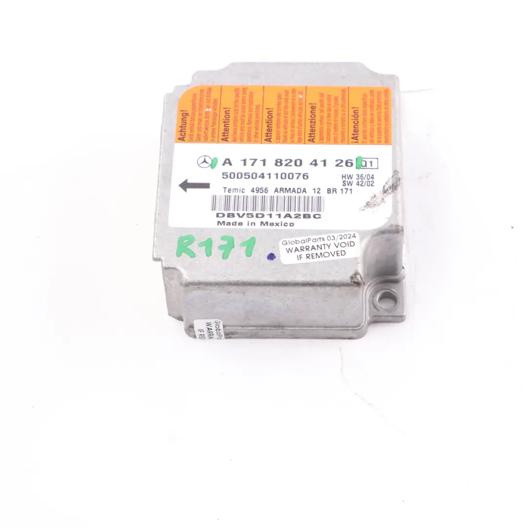 Modulo aria anteriore SRS Unità di controllo ECU per Mercedes SLK R171 con numero di parte A1718204126 Mercedes SLK R171 Modulo aria anteriore SRS Unità di controllo ECU - SKU A1718204126 - Numero di parte A1718204126