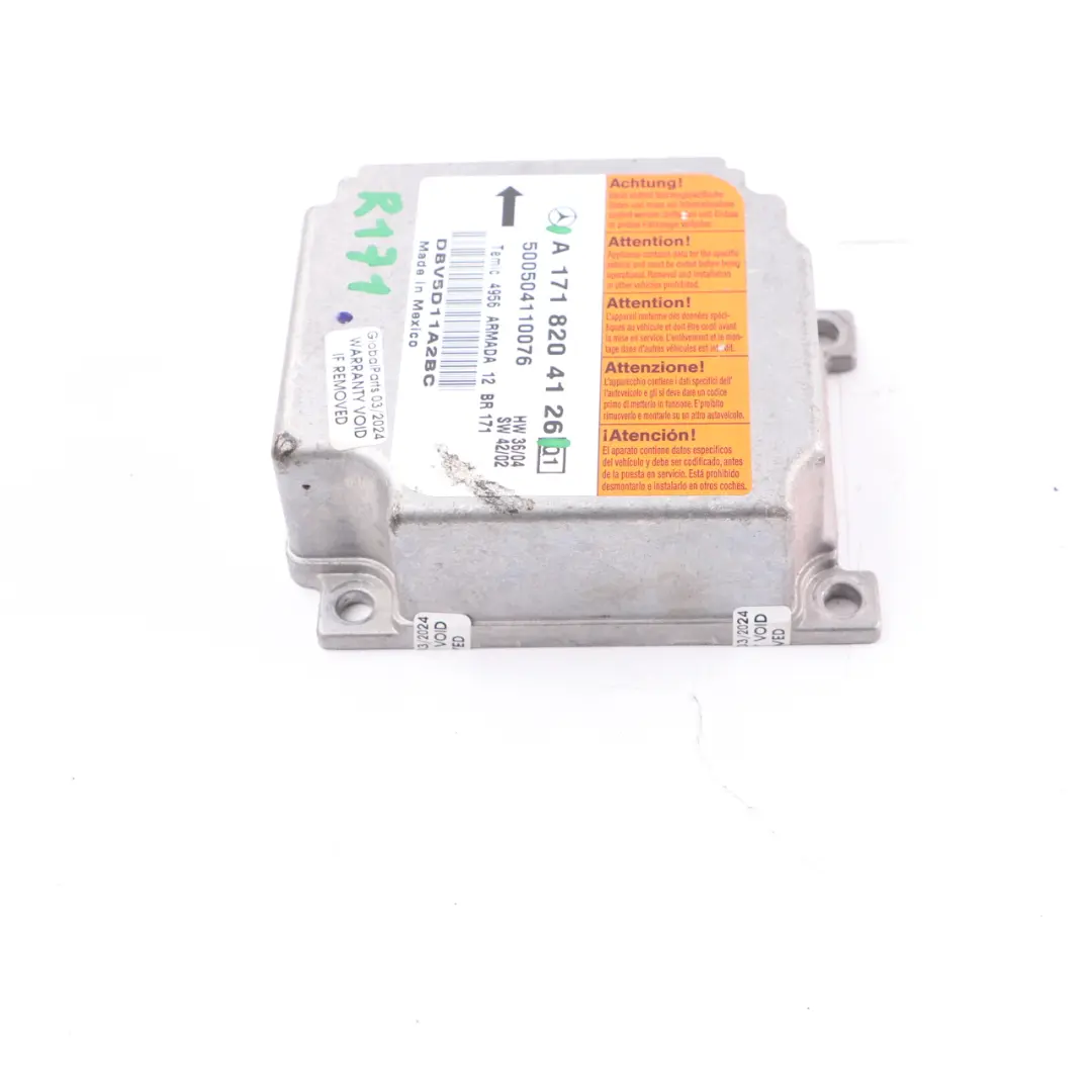 Vorderseite Luft Modul SRS Steuergerät ECU für Mercedes SLK R171 mit Teilenummer A1718204126 Mercedes SLK R171 Vorderseite Luft Modul SRS Steuergerät ECU - SKU A1718204126 - Teilenummer A1718204126