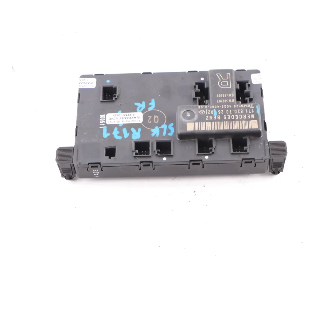 Módulo de Puerta Delantera Derecha Control ECU para Mercedes SLK R171 con número de pieza A1718207026 Mercedes SLK R171 Módulo de Puerta Delantera Derecha Control ECU - SKU A1718207026 - Número de pieza A1718207026