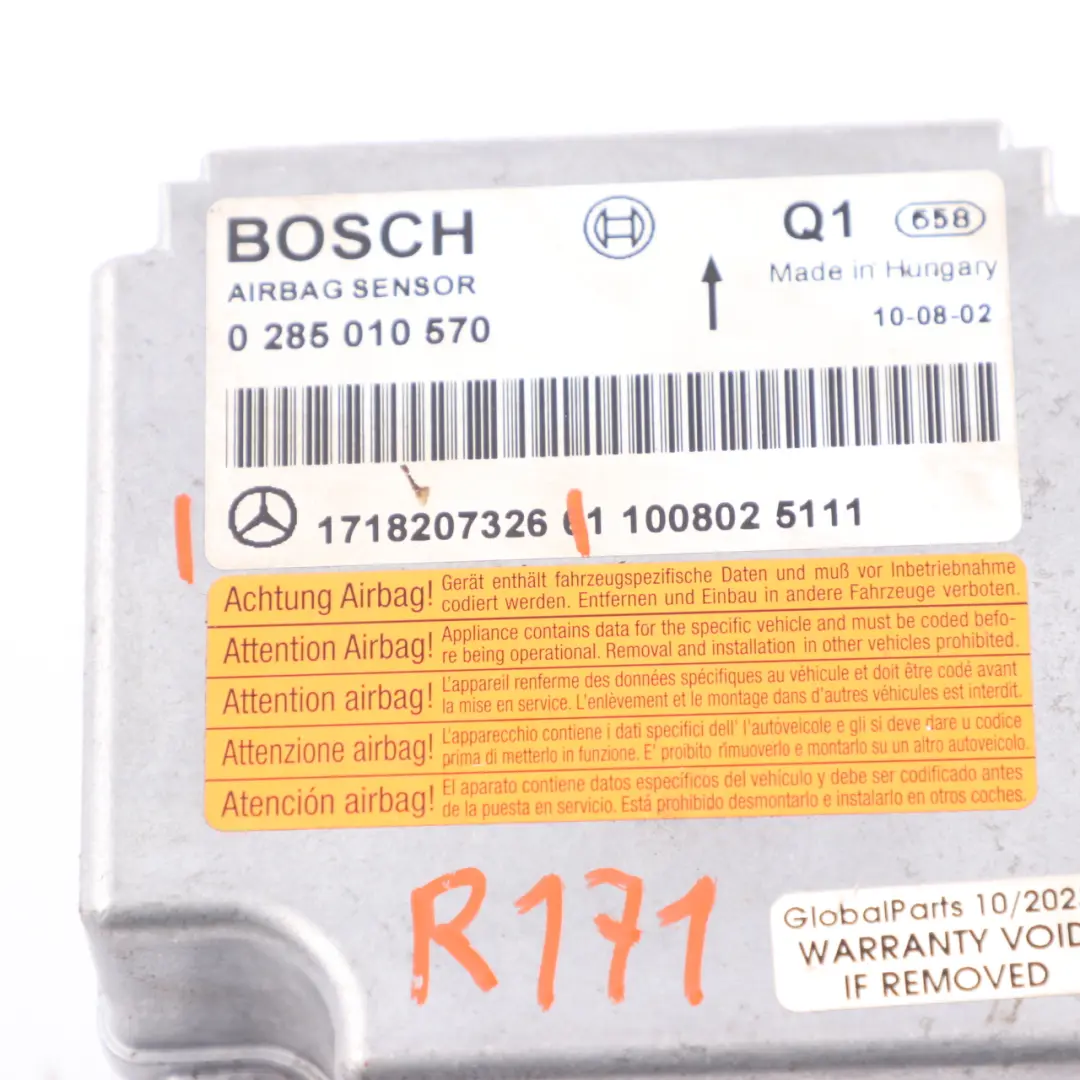 Mercedes R171 Airbag Módulo SRS Unidad de Control Crash Sensor ECU - SKU A1718207326 - Número de pieza A1718207326
