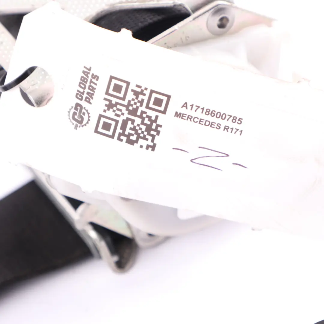 Belt Front Left N/S Upper Belt Black to Mercedes R171 Seat with Part number A1718600785 Mercedes R171 Seat Belt Front Left N/S Upper Belt Black - SKU A1718600785 - Part number A1718600785