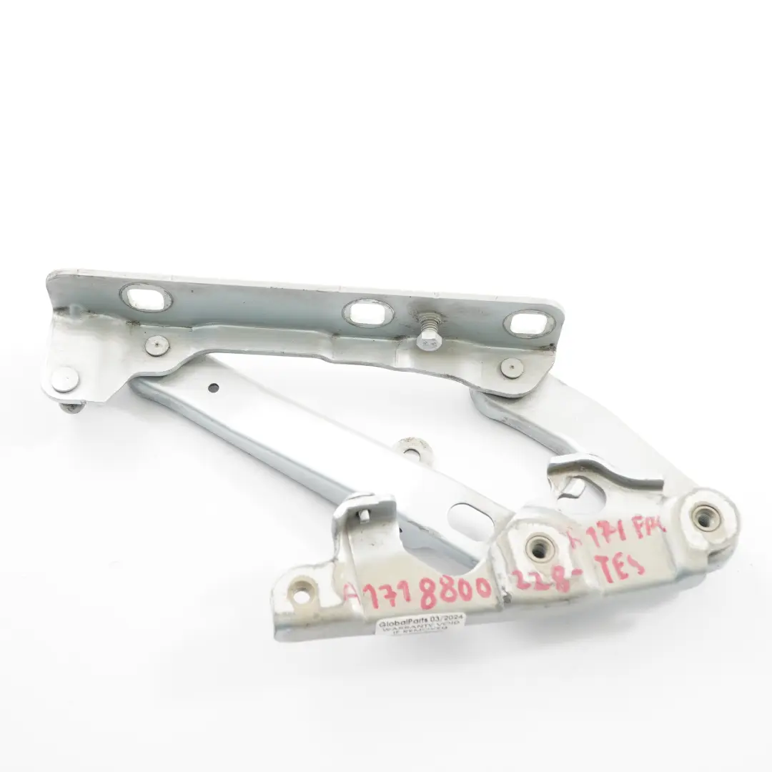 Capó Bisagra Delantera Derecha Tellurium Plata 762 para Mercedes R171 con número de pieza A1718800228 Mercedes R171 Capó Bisagra Delantera Derecha Tellurium Plata 762 - SKU A1718800228-TES - Número de pieza A1718800228