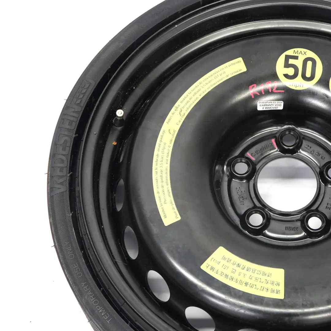 Steel Roue secours compacte Steel R17 4,5J Pneu 145/70 pour Mercedes R172 à propos du numéro de pièce A1724000002 Mercedes R172 Steel Roue secours compacte Steel R17 4,5J Pneu 145/70 - SKU A1724000002 - Numéro de pièce A1724000002