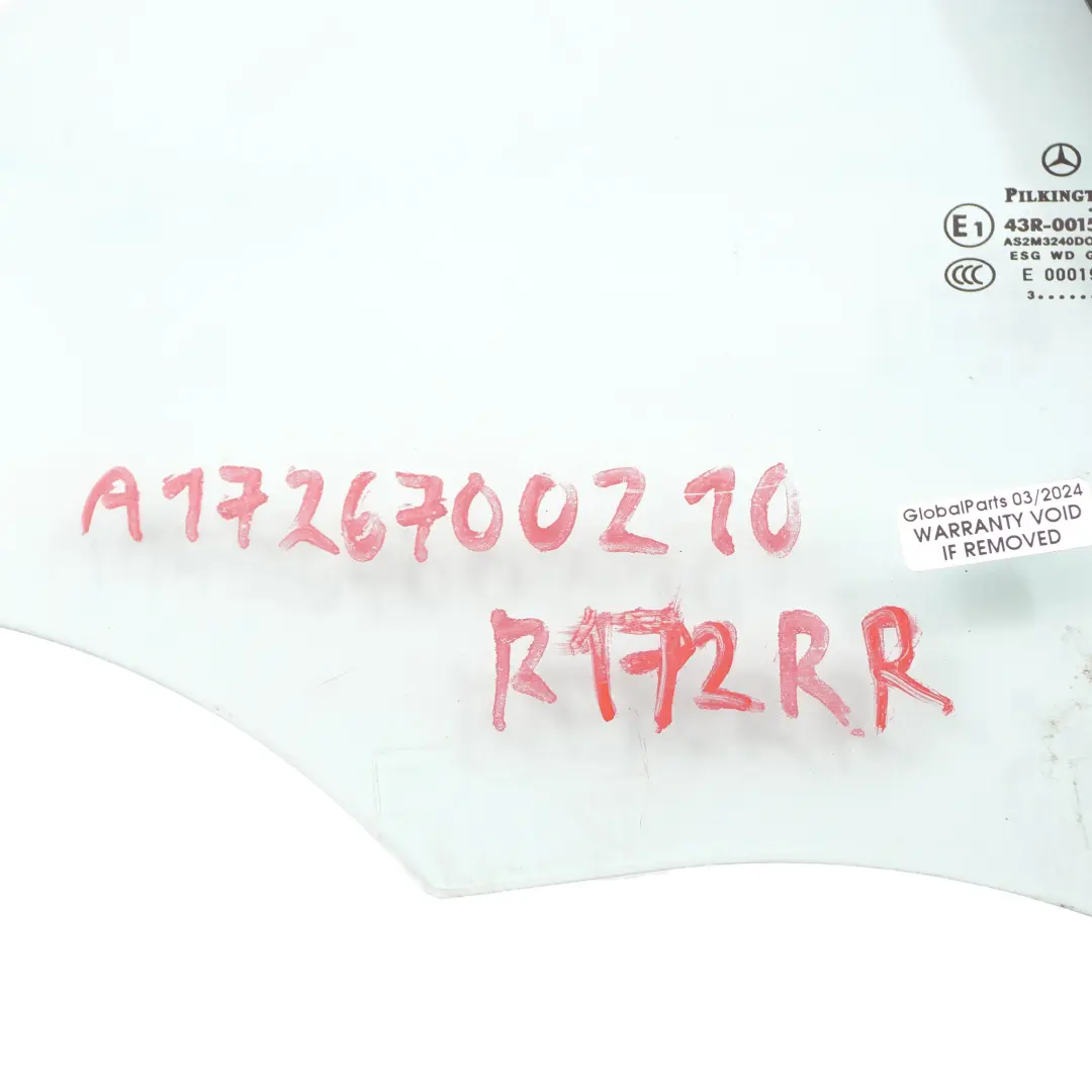 Side Window Glass Rear Right O/S AS2 to Mercedes SLK R172 Convertible with Part number A1726700210 Mercedes SLK R172 Convertible Side Window Glass Rear Right O/S AS2 - SKU A1726700210 - Part number A1726700210