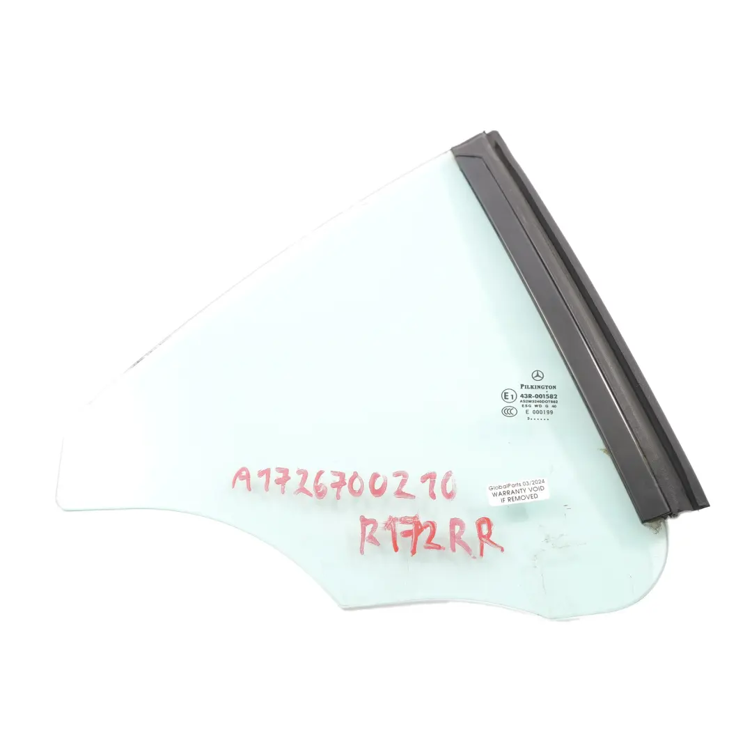 Seitenscheibenglas hinten rechts AS2 für Mercedes SLK R172 Cabrio mit Teilenummer A1726700210 Mercedes SLK R172 Cabrio Seitenscheibenglas hinten rechts AS2 - SKU A1726700210 - Teilenummer A1726700210