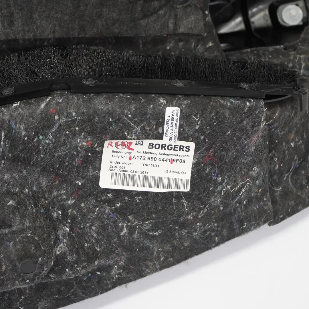 Trunk Carpet Trim Right O/S Boot Floor Luggage to Mercedes SLK R172 with Part number A1726900441 Mercedes SLK R172 Trunk Carpet Trim Right O/S Boot Floor Luggage - SKU A1726900441 - Part number A1726900441