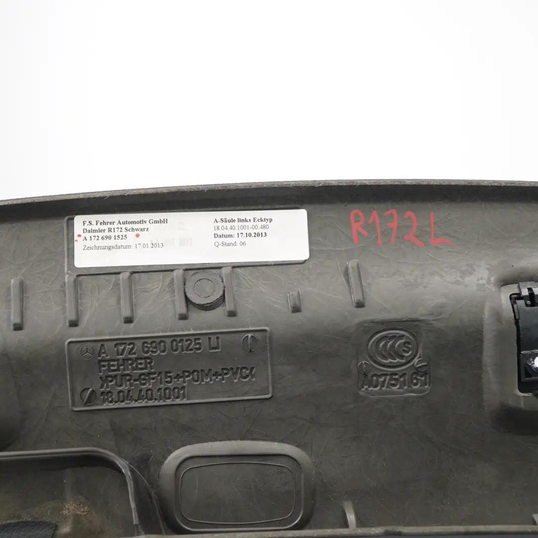 A-Pillar Interior Column Trim Cover Left N/S Black to Mercedes SLK R172 with Part number A1726901525 Mercedes SLK R172 A-Pillar Interior Column Trim Cover Left N/S Black - SKU A1726901525 - Part number A1726901525