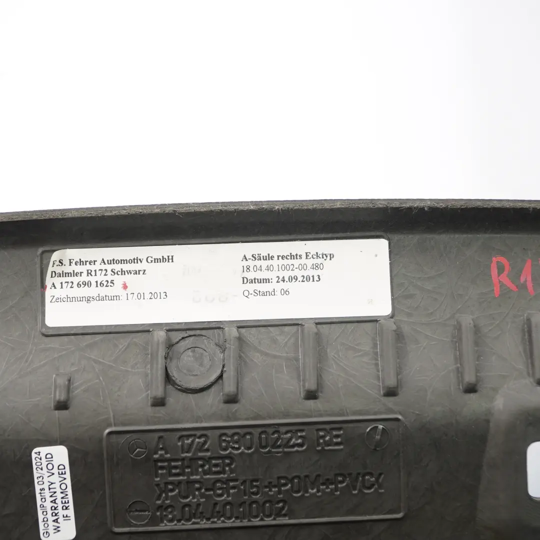 Osłona Panel Słupka A Prawy Czarny do Mercedes SLK R172 o numerze A1726901625 Mercedes SLK R172 Osłona Panel Słupka A Prawy Czarny - SKU A1726901625 - Numer Części A1726901625