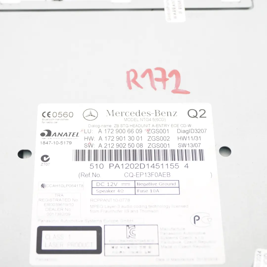 Mercedes SLK R172 Radio CD Player Sat Nav Comand Head Unit - SKU A1729006609 - Part number A1729006609