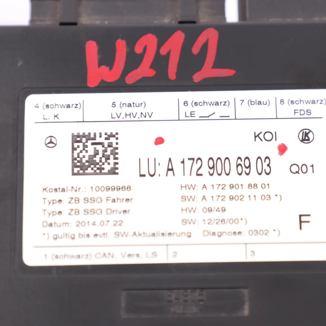 Seat Module Mercedes W204 W212 Control Unit Front Left Right N/O/S - SKU A1729006903 - Part number A1729006903
