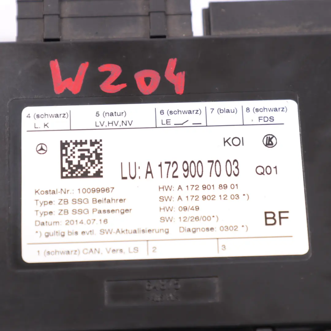 Mercedes W204 W212 Moduł Fotela Przód - SKU A1729007003 - Numer Części A1729007003