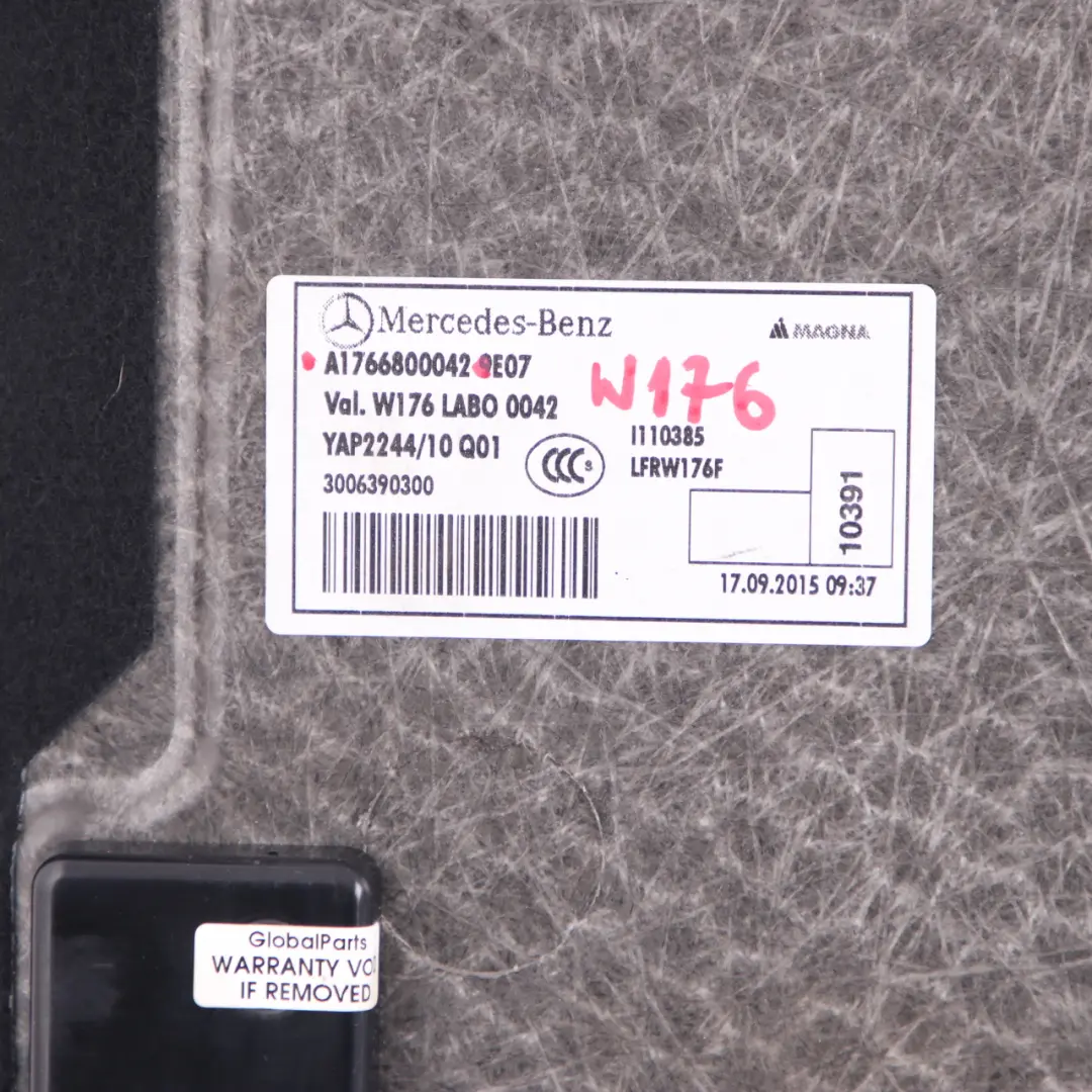 Boot Trunk Floor Rear Loading Trim Panel Carpet Black to Mercedes W176 with Part number A1766800042 Mercedes W176 Boot Trunk Floor Rear Loading Trim Panel Carpet Black - SKU A1766800042 - Part number A1766800042