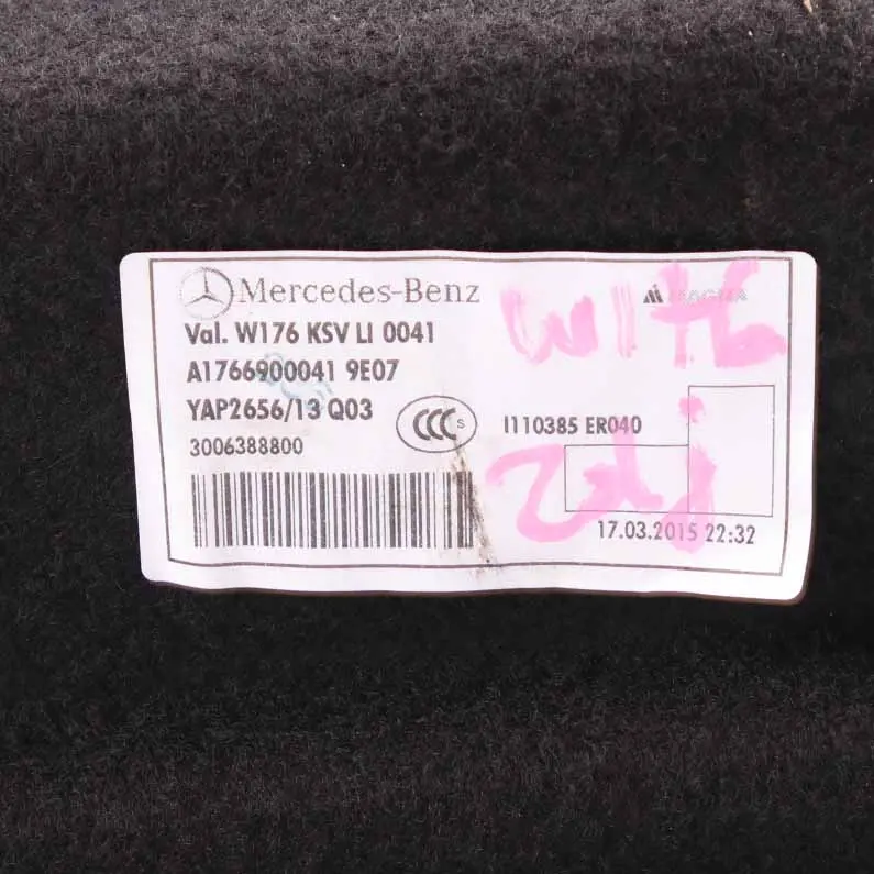 Boot Trunk Luggage Left N/S Lateral Trim Panel Cover to Mercedes W176 with Part number A1766900041 Mercedes W176 Boot Trunk Luggage Left N/S Lateral Trim Panel Cover - SKU A1766900041 - Part number A1766900041