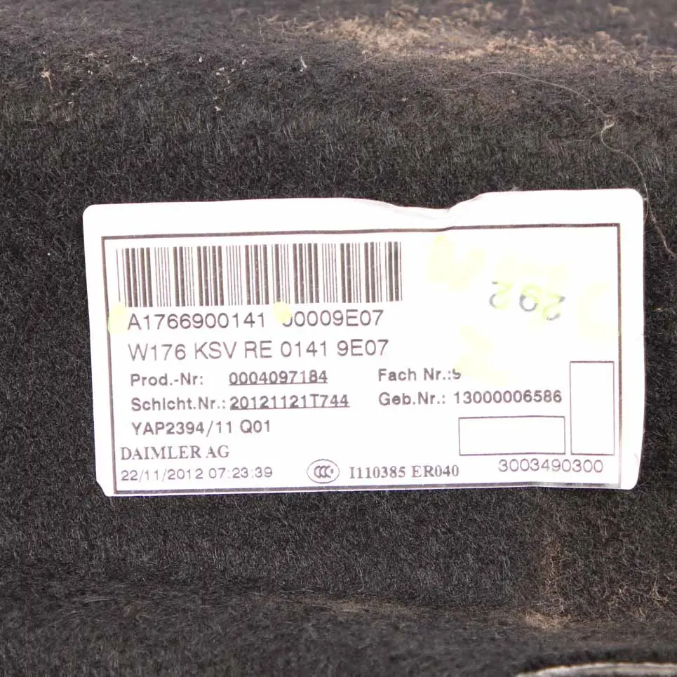 Boot Trunk Luggage Right O/S Lateral Trim Panel Cover to Mercedes W176 with Part number A1766900141 Mercedes W176 Boot Trunk Luggage Right O/S Lateral Trim Panel Cover - SKU A1766900141 - Part number A1766900141