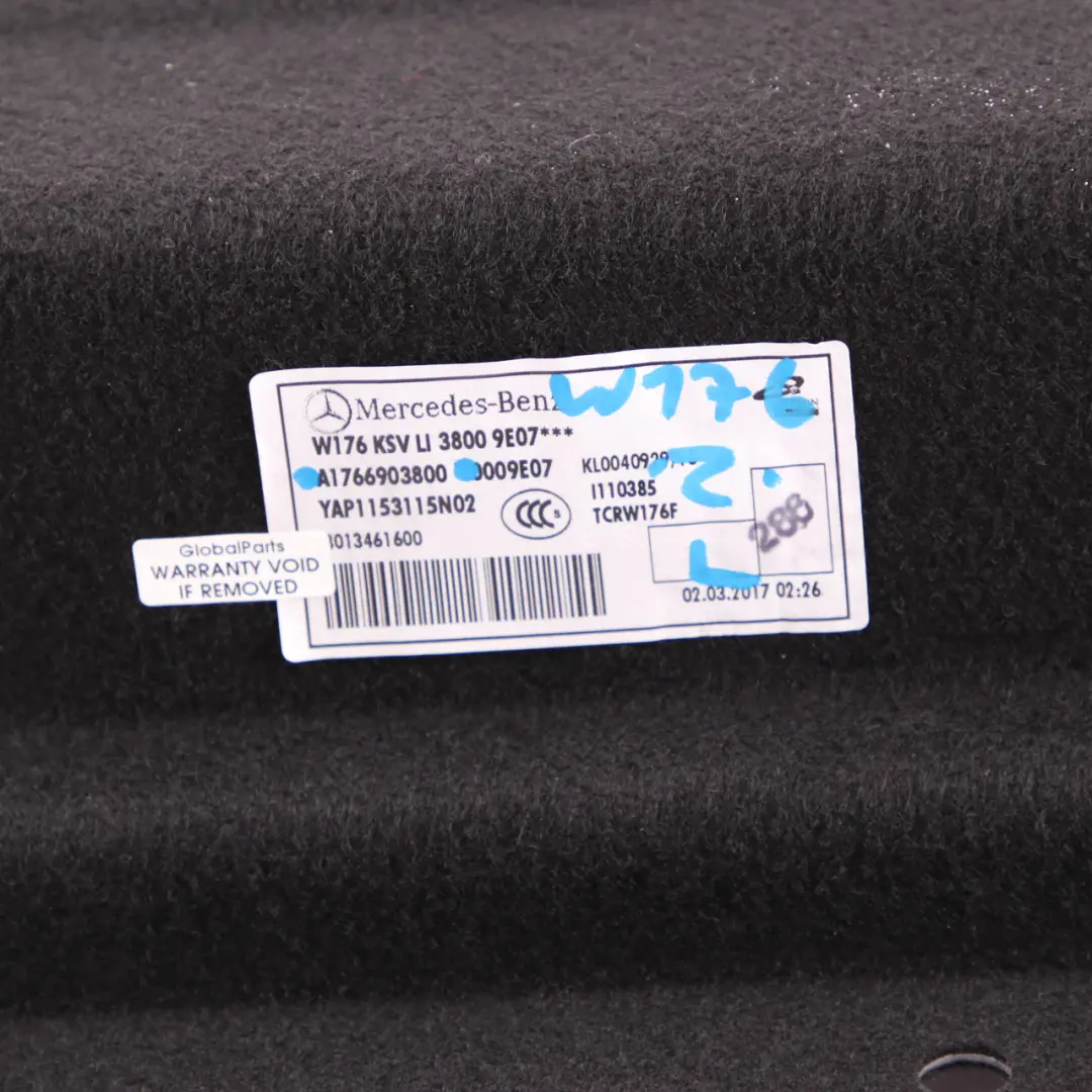 Boot Trunk Luggage Left N/S Lateral Trim Panel Cover to Mercedes W176 with Part number A1766903800 Mercedes W176 Boot Trunk Luggage Left N/S Lateral Trim Panel Cover - SKU A1766903800 - Part number A1766903800