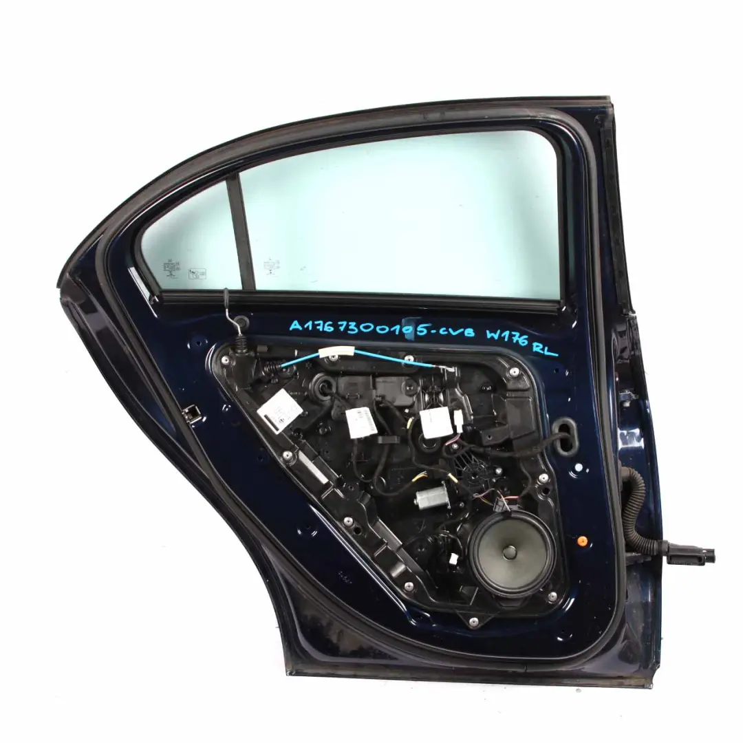 Door Rear Left N/S A-Class Cavansite Blue Metallic - 890 to Mercedes W176 with Part number A1767300105 Mercedes W176 Door Rear Left N/S A-Class Cavansite Blue Metallic - 890 - SKU A1767300105-CVB - Part number A1767300105