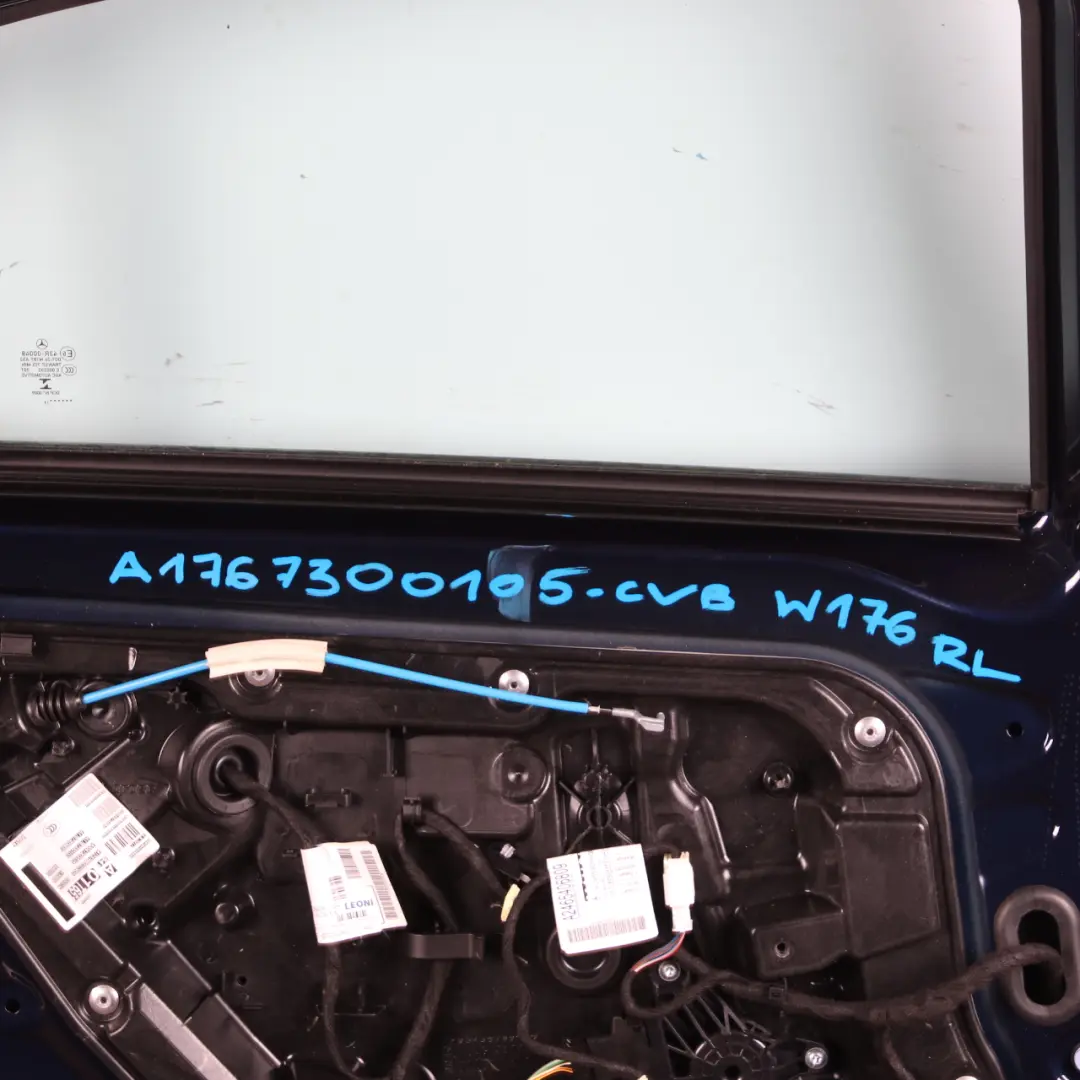Door Rear Left N/S A-Class Cavansite Blue Metallic - 890 to Mercedes W176 with Part number A1767300105 Mercedes W176 Door Rear Left N/S A-Class Cavansite Blue Metallic - 890 - SKU A1767300105-CVB - Part number A1767300105