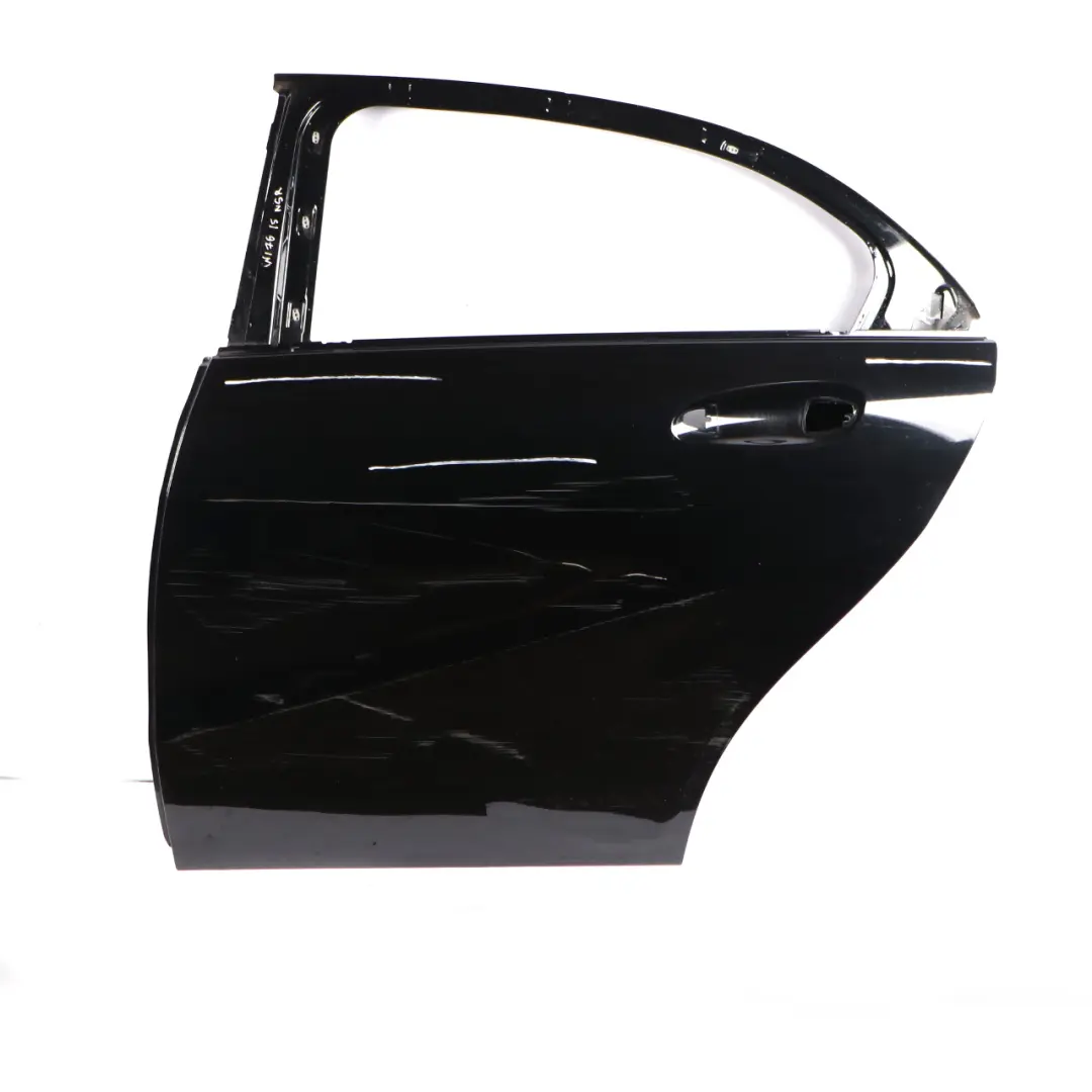Door Rear Left N/S A-Class Kosmos Cosmic Black Metallic - 191 to Mercedes W176 with Part number A1767300205 Mercedes W176 Door Rear Left N/S A-Class Kosmos Cosmic Black Metallic - 191 - SKU A1767300105-KB2 - Part number A1767300205
