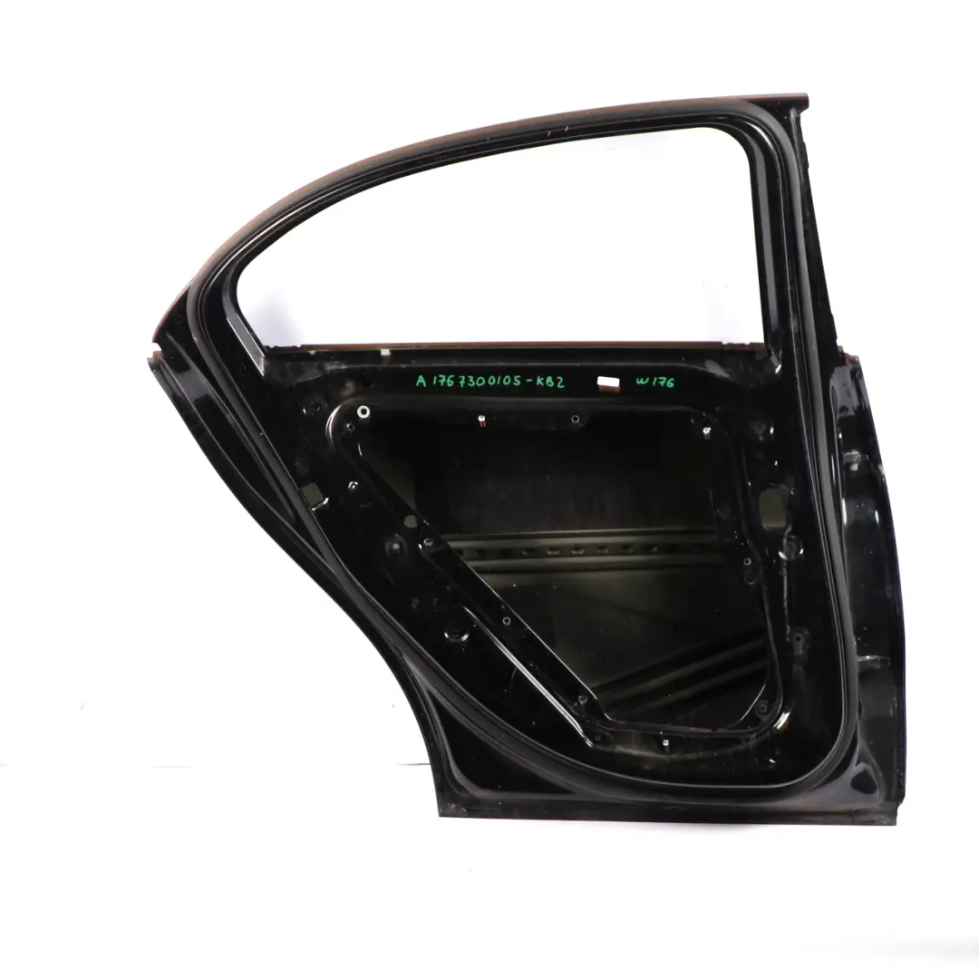 Door Rear Left N/S A-Class Kosmos Cosmic Black Metallic - 191 to Mercedes W176 with Part number A1767300205 Mercedes W176 Door Rear Left N/S A-Class Kosmos Cosmic Black Metallic - 191 - SKU A1767300105-KB2 - Part number A1767300205