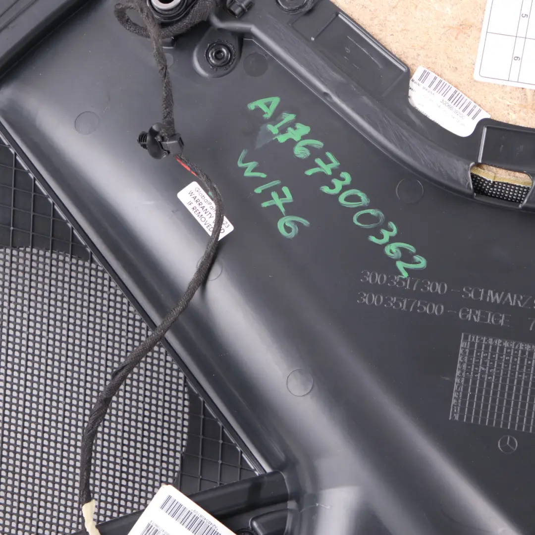 Door Card Trim Rear Left N/S Panel Cloth Fabric Black Anthracite to Mercedes W176 with Part number A1767300362 Mercedes W176 Door Card Trim Rear Left N/S Panel Cloth Fabric Black Anthracite - SKU A1767300362 - Part number A1767300362