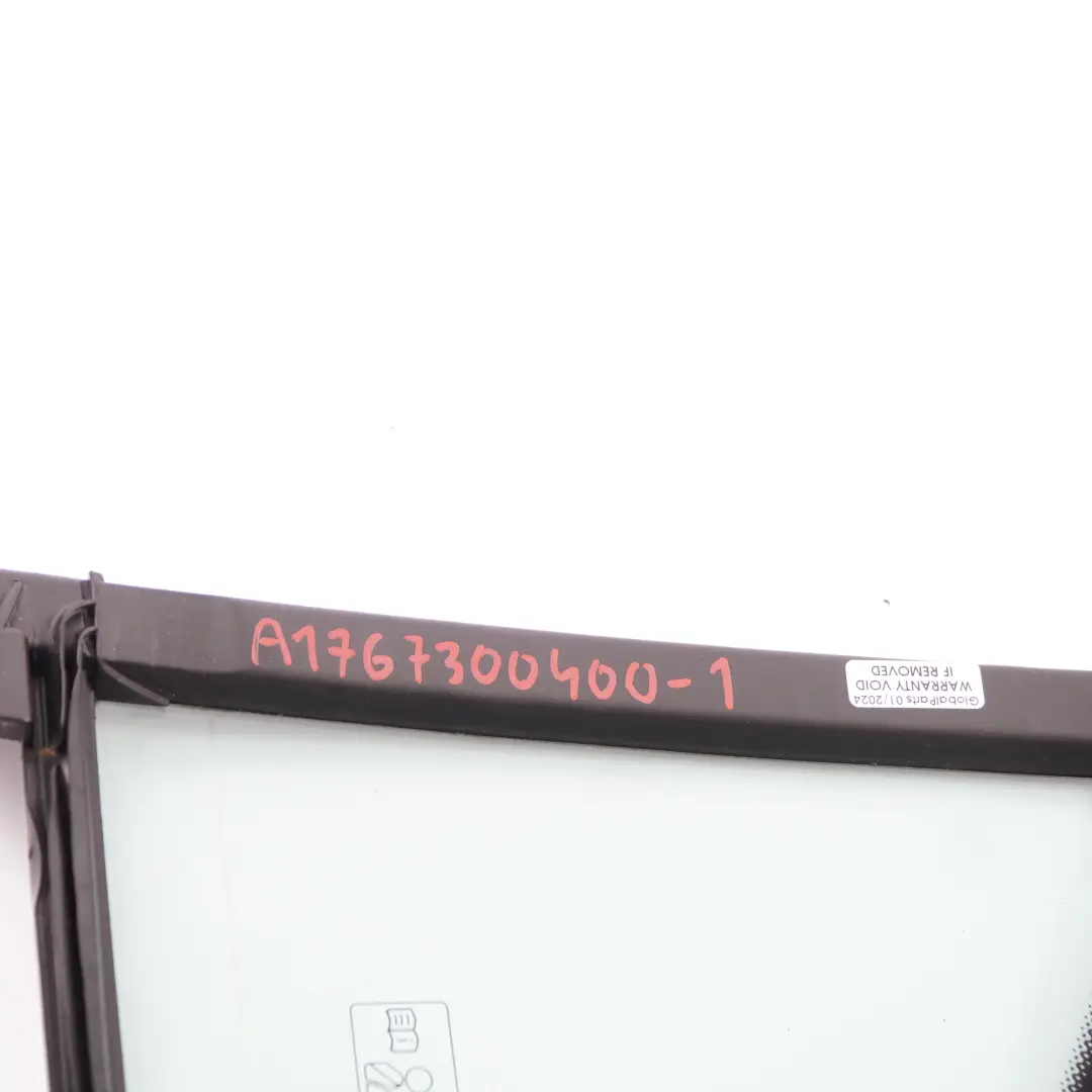 Cristal Puerta Trasera Derecha Cuarto de lado AS2 para Mercedes W176 con número de pieza A1767300400 Mercedes W176 Cristal Puerta Trasera Derecha Cuarto de lado AS2 - SKU A1767300400-1 - Número de pieza A1767300400