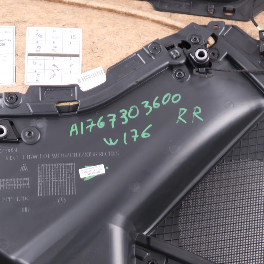 Door Card Mercedes W176 Right O/S Trim Panel Cover Cloth Fabric to Rear with Part number A1767303600 Rear Door Card Mercedes W176 Right O/S Trim Panel Cover Cloth Fabric - SKU A1767303600 - Part number A1767303600