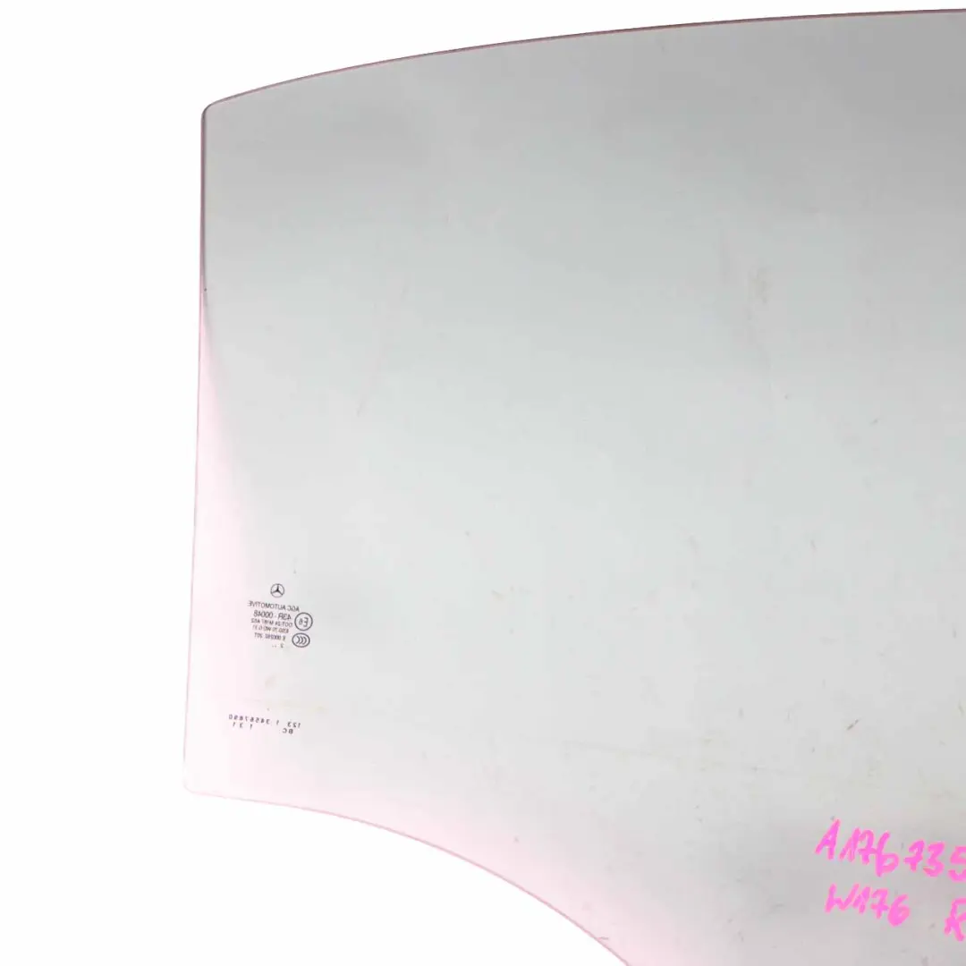 Window Glass Rear Door Left N/S Green AS2 to Mercedes W176 with Part number A1767350110 Mercedes W176 Window Glass Rear Door Left N/S Green AS2 - SKU A1767350110 - Part number A1767350110