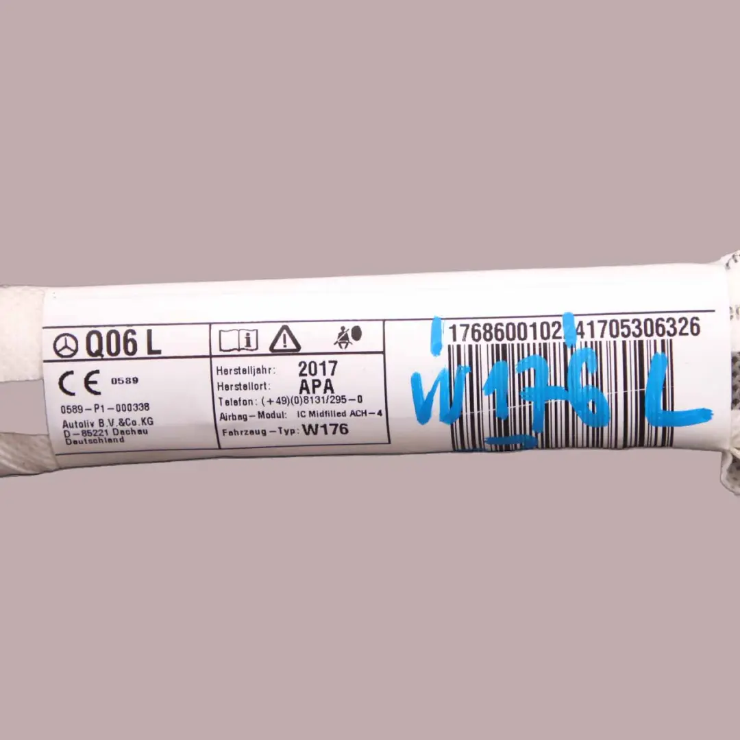 Cortina de Techo Mercedes W176 Izquierda Cabeza Módulo de Aire Bolsa - SKU A1768600102 - Número de pieza A1768600102