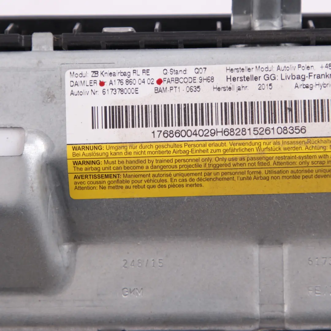  Dashboard Airbag Mercedes W176 C117 Driver's Side Front Knee - SKU RHD-A1768600402 - Part number A1768600402