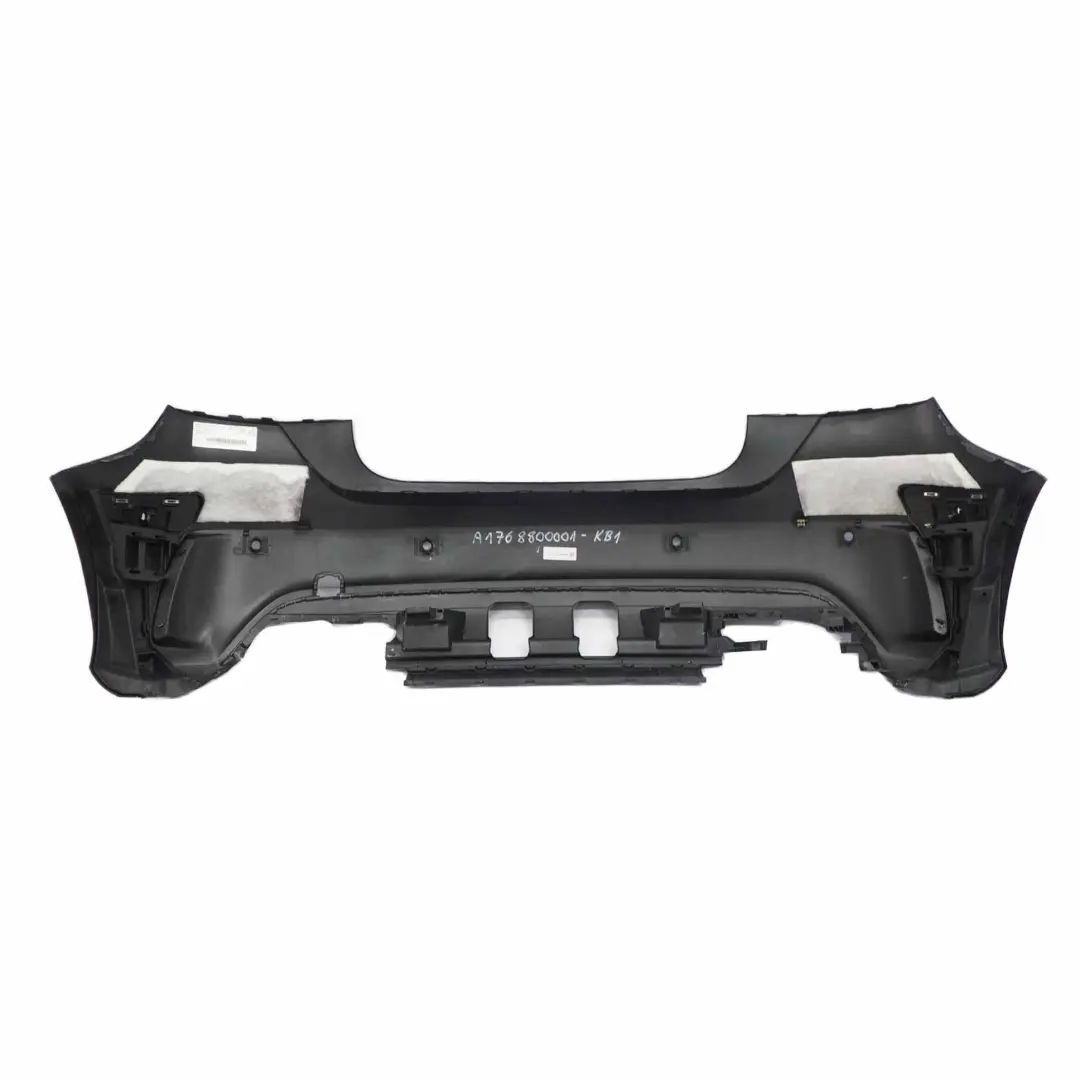 Bumper Rear Trim Panel Cover AMG Kosmos Cosmic Black Metallic 191 to Mercedes W176 with Part number A1768800001 Mercedes W176 Bumper Rear Trim Panel Cover AMG Kosmos Cosmic Black Metallic 191 - SKU A1768800001-KB1 - Part number A1768800001