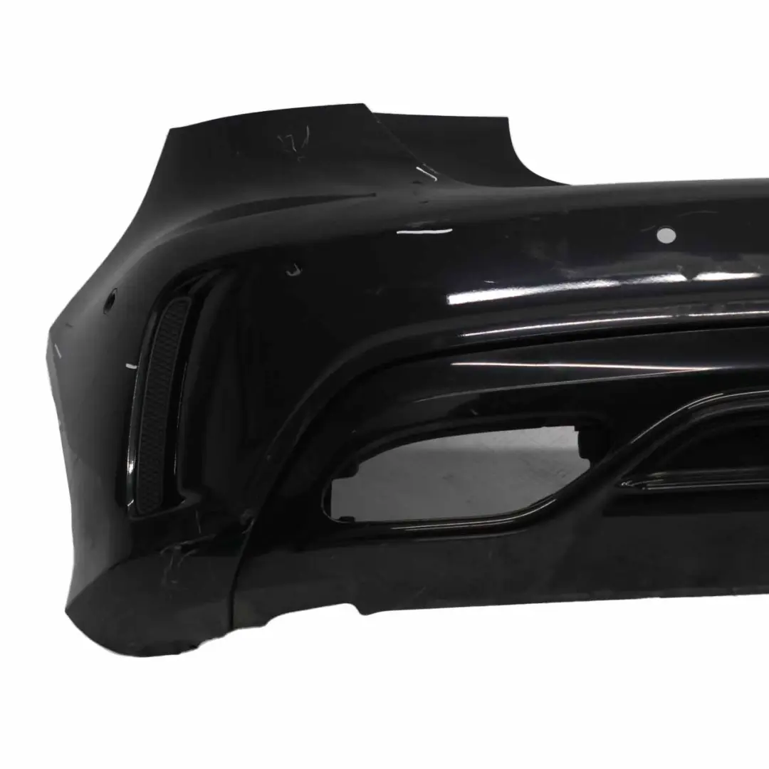 Bumper Rear Trim Panel Cover AMG Kosmos Cosmic Black Metallic 191 to Mercedes W176 with Part number A1768800001 Mercedes W176 Bumper Rear Trim Panel Cover AMG Kosmos Cosmic Black Metallic 191 - SKU A1768800001-KB - Part number A1768800001