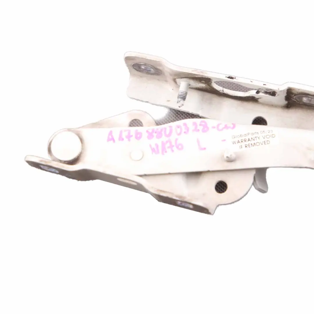 Hood Bonnet Hinge Left N/S Calcite White - 650 to Mercedes W176 with Part number A1768800328 Mercedes W176 Hood Bonnet Hinge Left N/S Calcite White - 650 - SKU A1768800328-CW - Part number A1768800328