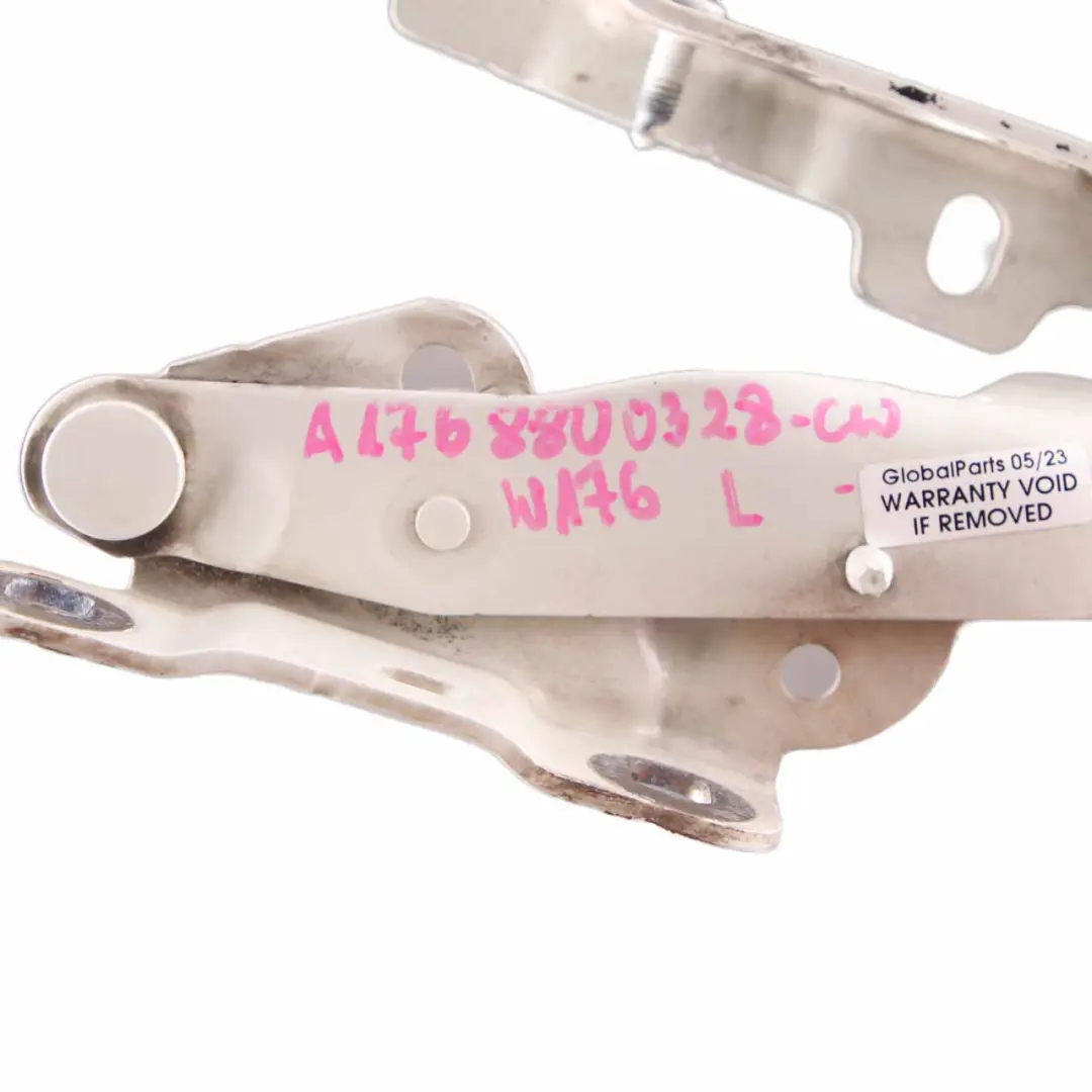 Hood Bonnet Hinge Left N/S Calcite White - 650 to Mercedes W176 with Part number A1768800328 Mercedes W176 Hood Bonnet Hinge Left N/S Calcite White - 650 - SKU A1768800328-CW - Part number A1768800328
