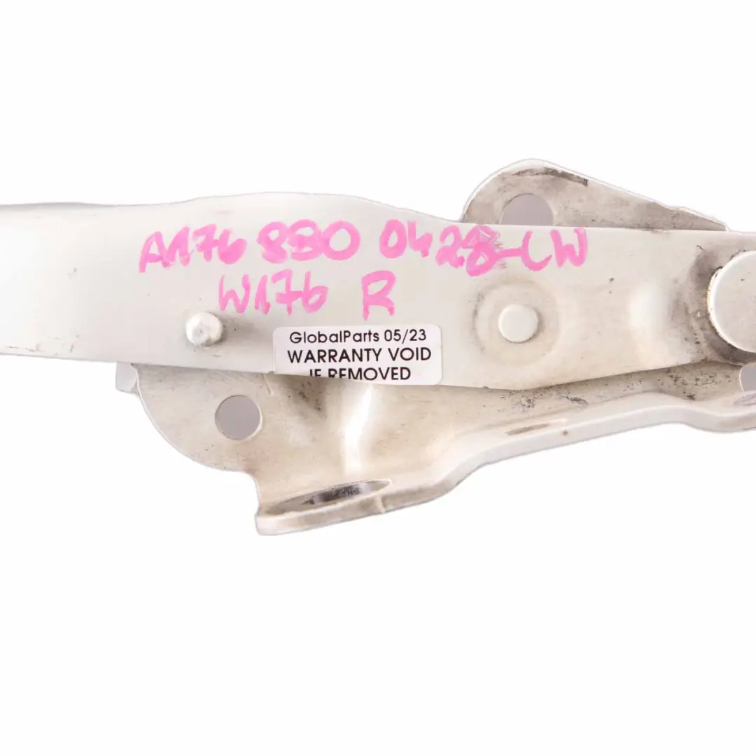 Hood Bonnet Hinge Right O/S Calcite White - 650 to Mercedes W176 with Part number A1768800428 Mercedes W176 Hood Bonnet Hinge Right O/S Calcite White - 650 - SKU A1768800428-CW - Part number A1768800428