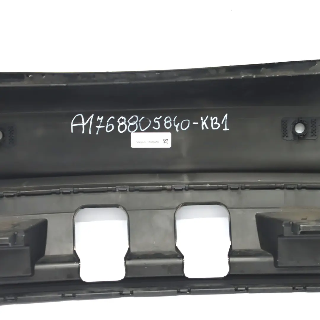 Bumper Rear Trim Panel AMG Kosmos Cosmic Black Metallic - 191 to Mercedes W176 with Part number A1768805840 Mercedes W176 Bumper Rear Trim Panel AMG Kosmos Cosmic Black Metallic - 191 - SKU A1768805840-KB1 - Part number A1768805840