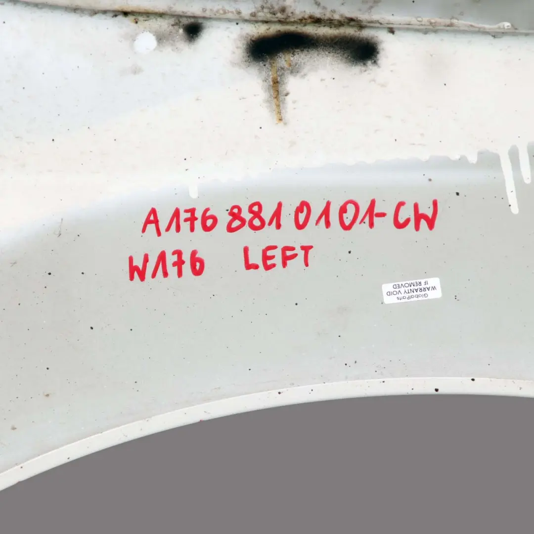 Wing Fender Panel Front Left N/S Side Trim Cover Calcite White to Mercedes W176 with Part number A1768810101 Mercedes W176 Wing Fender Panel Front Left N/S Side Trim Cover Calcite White - SKU A1768810101-CW - Part number A1768810101