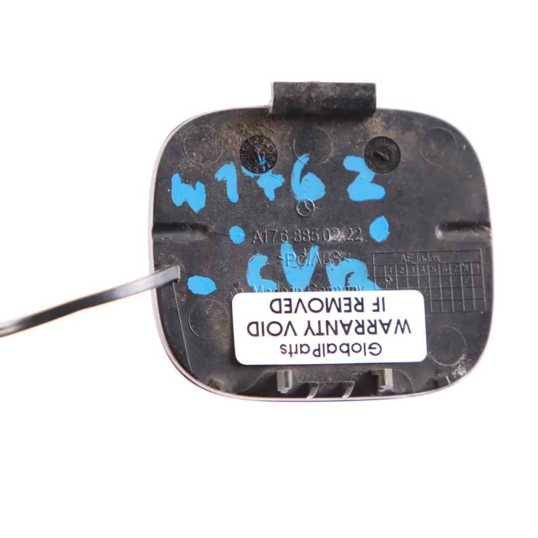 Bumper Flap Towing Eye Cover Cavansite Blue 890 to Mercedes W176 Rear with Part number A1768850222 Mercedes W176 Rear Bumper Flap Towing Eye Cover Cavansite Blue 890 - SKU A1768850222-CVB - Part number A1768850222