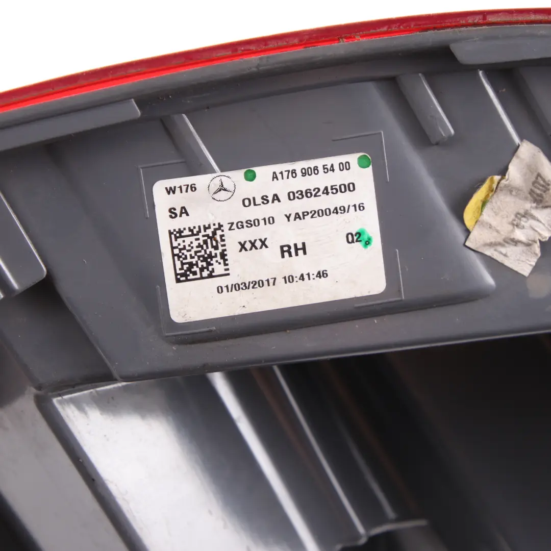 Lamp Right O/S Tail Light Side Panel Taillight to Mercedes W176 Rear with Part number A1769065400 Mercedes W176 Rear Lamp Right O/S Tail Light Side Panel Taillight - SKU A1769065400 - Part number A1769065400