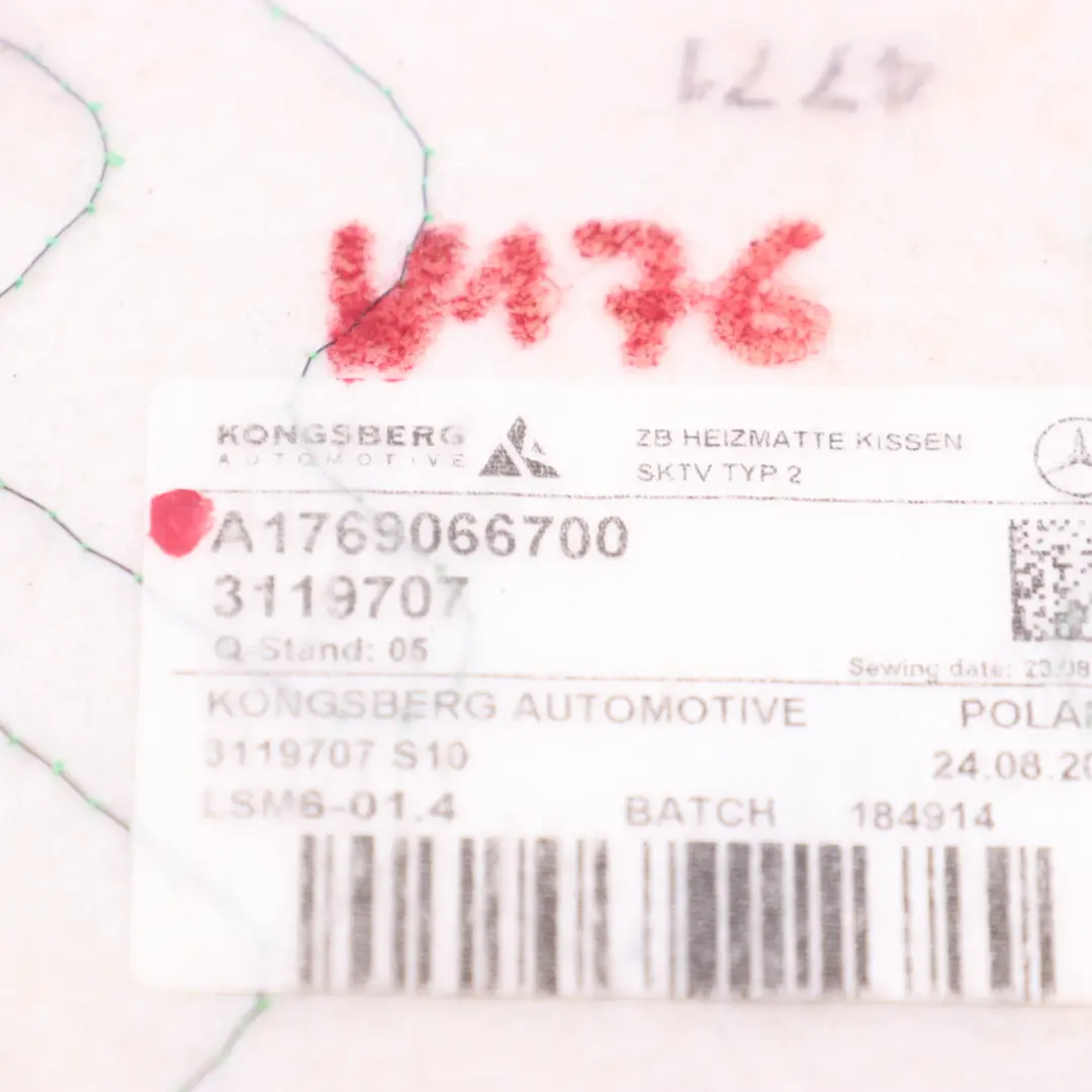 Mercedes W176 Vorder sitz Heizung Sitzheizung Matte Pad Schaumstoff - SKU A1769066700 - Teilenummer A1769066700