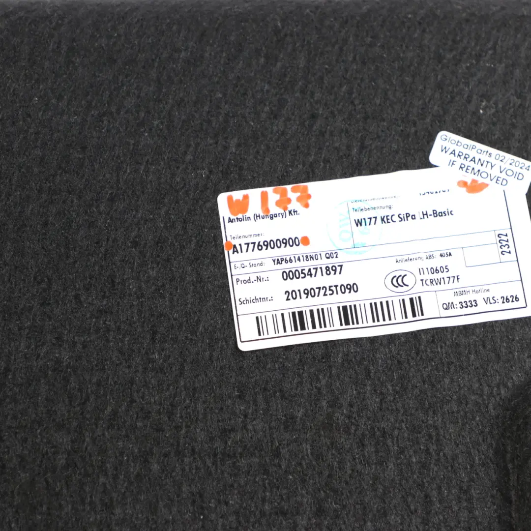 Koffer Raum Seitliche Verkleidung Splatte Abdeckung für Mercedes W177 mit Teilenummer A1776900900 Mercedes W177 Koffer Raum Seitliche Verkleidung Splatte Abdeckung - SKU A1776900900 - Teilenummer A1776900900