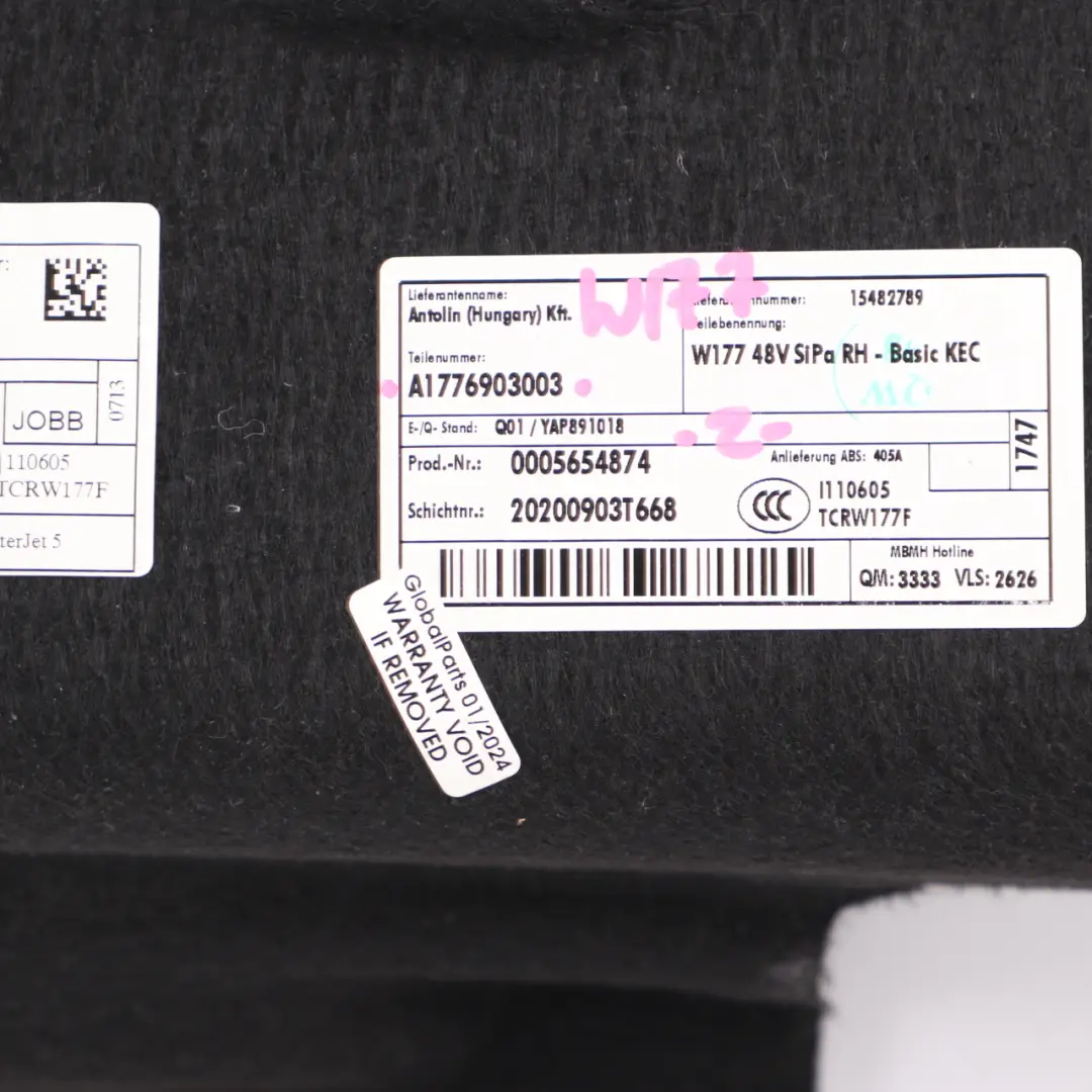 Kofferraum Seitliche Verkleidungsplatte Abdeckung für Mercedes W177 mit Teilenummer A1776903003 Mercedes W177 Kofferraum Seitliche Verkleidungsplatte Abdeckung - SKU A1776903003 - Teilenummer A1776903003