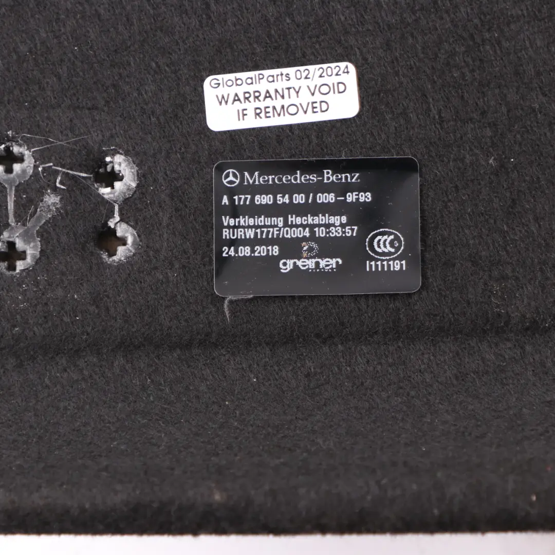 Parcel Shelf Rear Window Trim Panel Cover Black to Mercedes W177 with Part number A1776905400 Mercedes W177 Parcel Shelf Rear Window Trim Panel Cover Black - SKU A1776905400-1 - Part number A1776905400