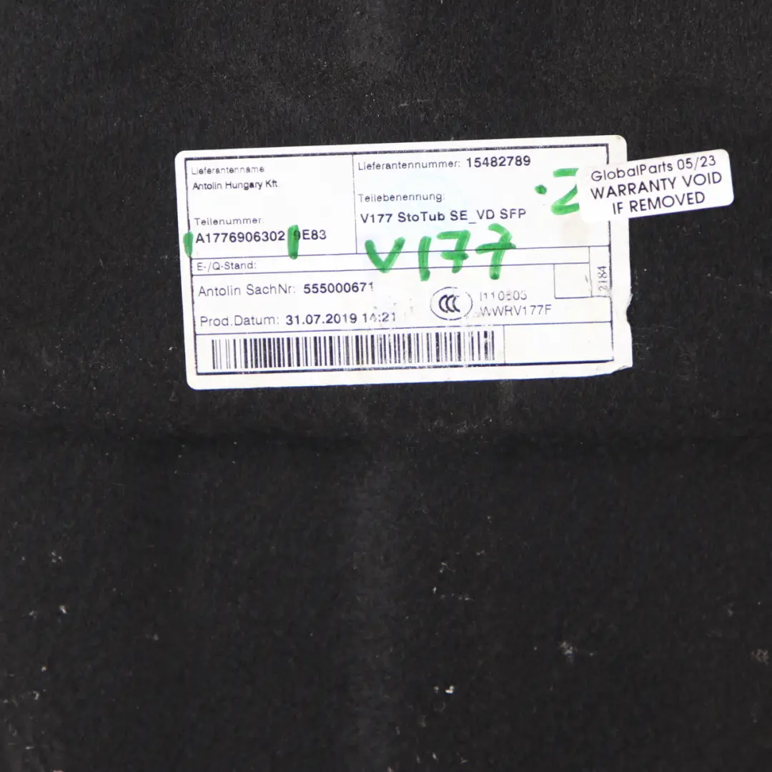 Boot Trunk Floor Panel Spare Wheel Cover Mat to Mercedes W177 Saloon with Part number A1776906302 Mercedes W177 Saloon Boot Trunk Floor Panel Spare Wheel Cover Mat - SKU A1776906302 - Part number A1776906302