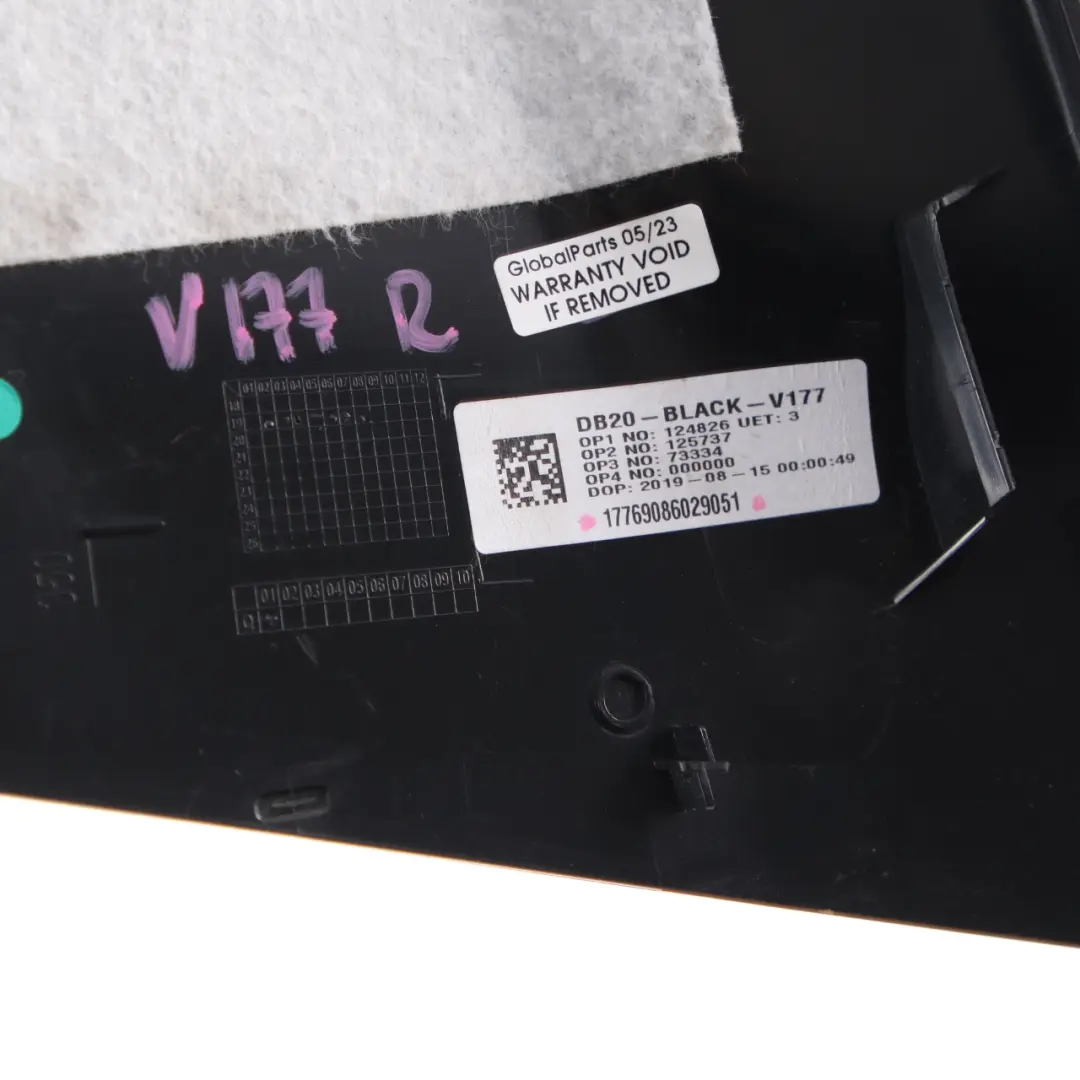 Panel Embellecedor Pilar B Superior Derecho Negro para Mercedes V177 con número de pieza A1776908602 Mercedes V177 Panel Embellecedor Pilar B Superior Derecho Negro - SKU A1776908602 - Número de pieza A1776908602