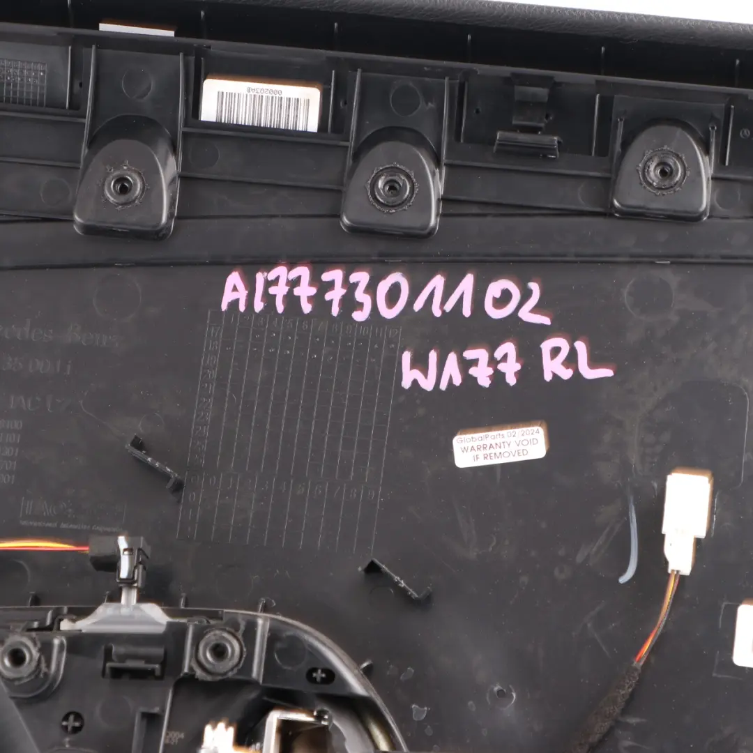 Door Card Mercedes W177 Left N/S Trim Panel Microfiber Alcantara Black to Rear with Part number A1777301102 Rear Door Card Mercedes W177 Left N/S Trim Panel Microfiber Alcantara Black - SKU A1777301102 - Part number A1777301102