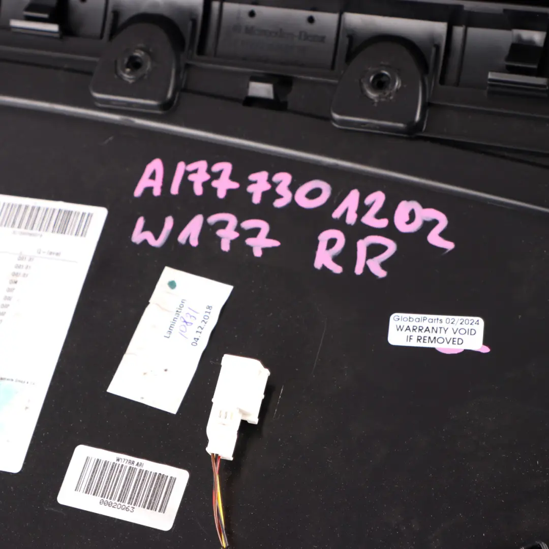 Door Card Mercedes W177 Right O/S Trim Panel Cover Microfiber Black to Rear with Part number A1777301202 Rear Door Card Mercedes W177 Right O/S Trim Panel Cover Microfiber Black - SKU A1777301202 - Part number A1777301202