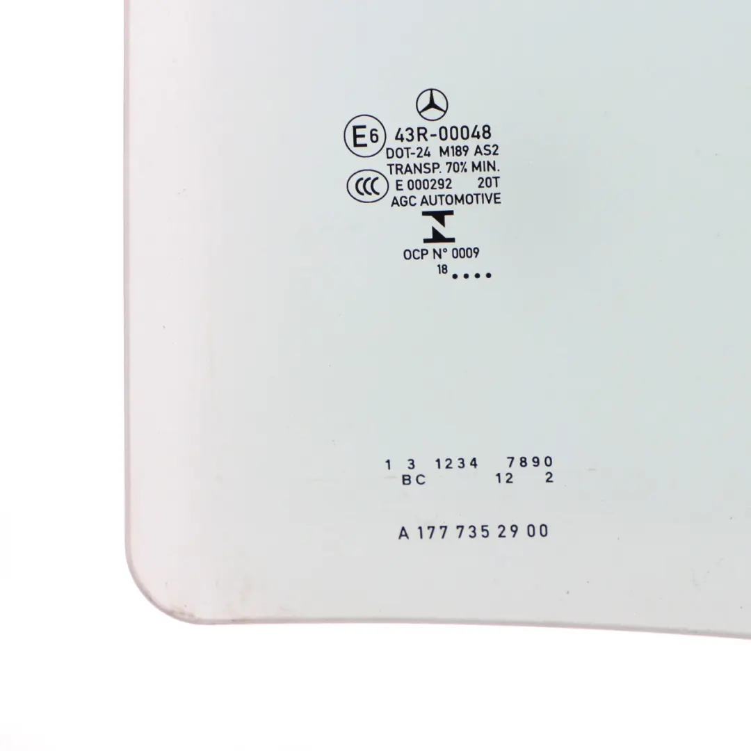 Mercedes W177 Vetro porta posteriore sinistra vetri AS2 - SKU A1777352900 - Numero di parte A1777352900