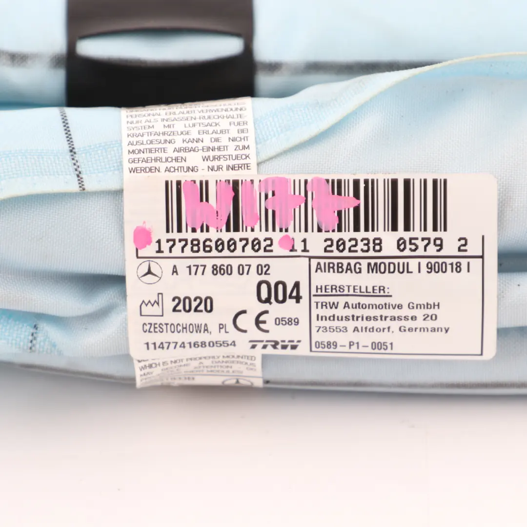 Head Airbag Roof Curtain Left N/S Side Air Bag Mercedes W177 - SKU A1778600702 - Part number A1778600702